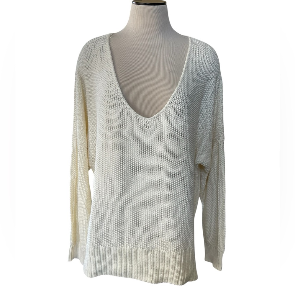 NWT LUCKY BRAND Ivory V Neck Longsleeve Pullover Sweater Casual Classic Size XL